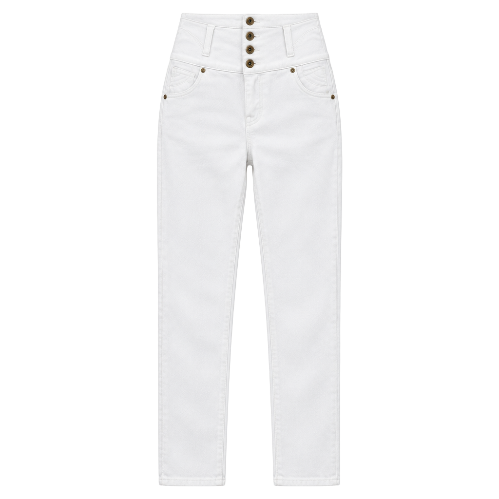 Tiki Jeans High Rise Skinny White Denim Pants 4-Button 1
