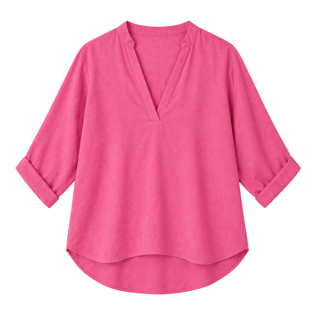 Everuel V-Neck Roll-Tab Sleeve Blouse Size M Hot Pink 1