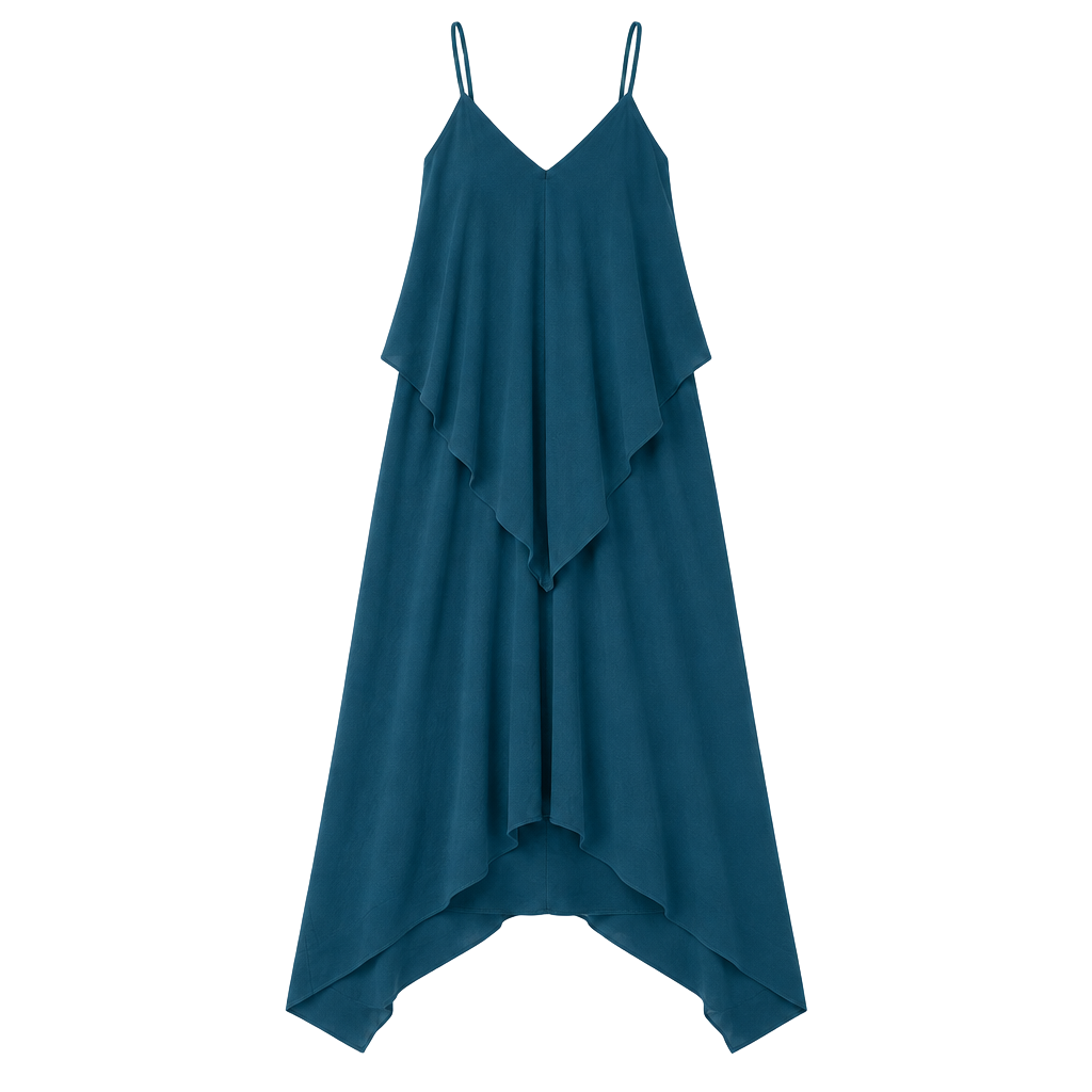 Halter V-Neck Draped Asymmetric Midi Dress Teal 1
