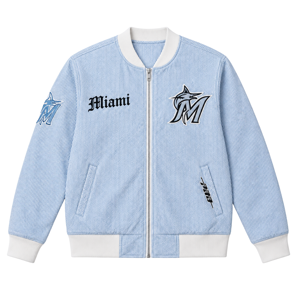 Pro Standard Miami Marlins Seersucker Reversible Bomber Jacket 1