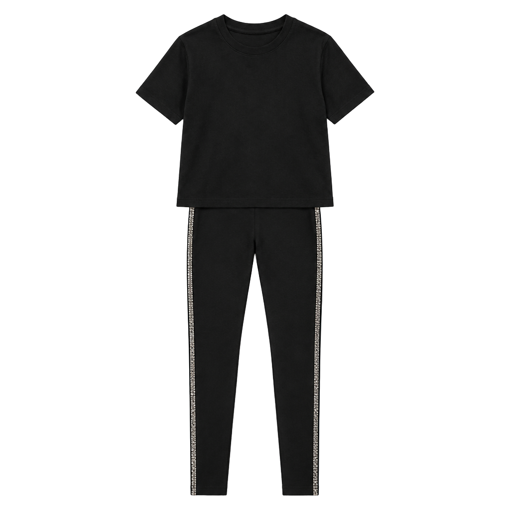 Zara Leggings Size L Black Rhinestone Side Stripe 1