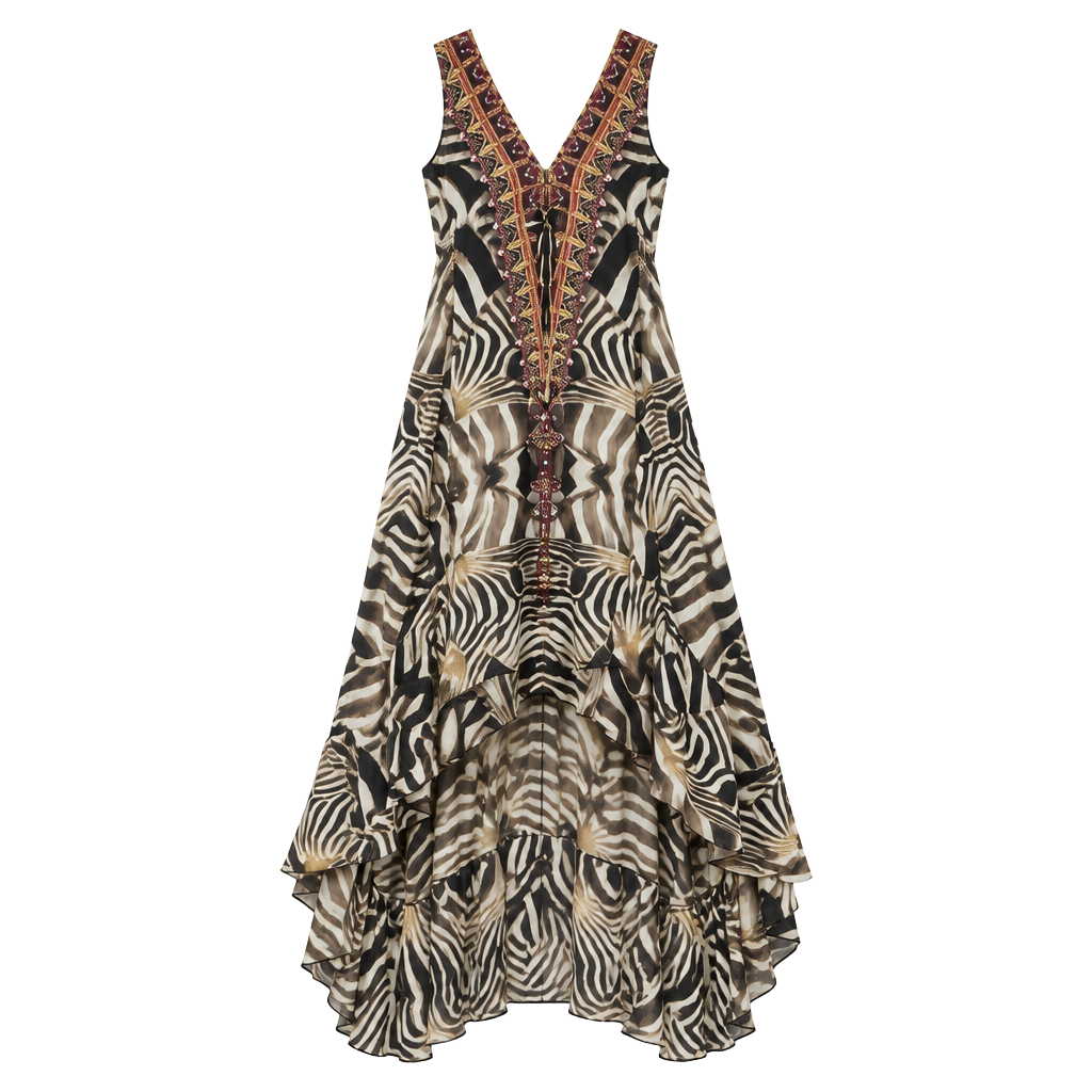 Shahida Parides Zebra Print High Low Maxi Dress 1