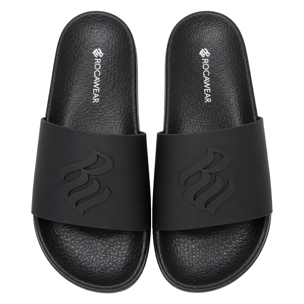 Rockawear Black Rubber Slip On Slides 1