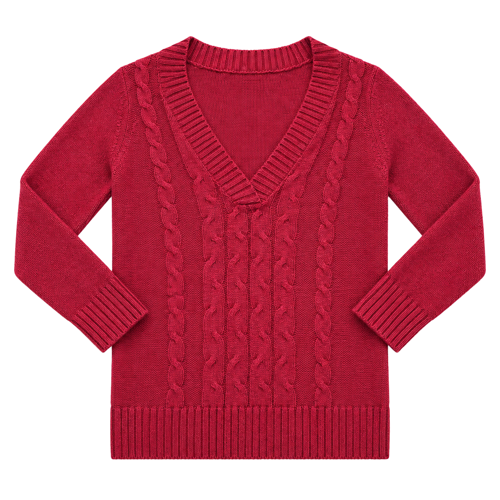 Faded Glory Sweater Size L 12/14 Red Cable Knit V-Neck 1