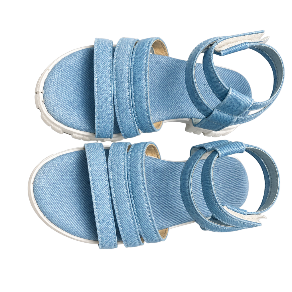 Unbranded Blue Denim Strappy Platform Sandals with Ankle Strap for girls size 10 1