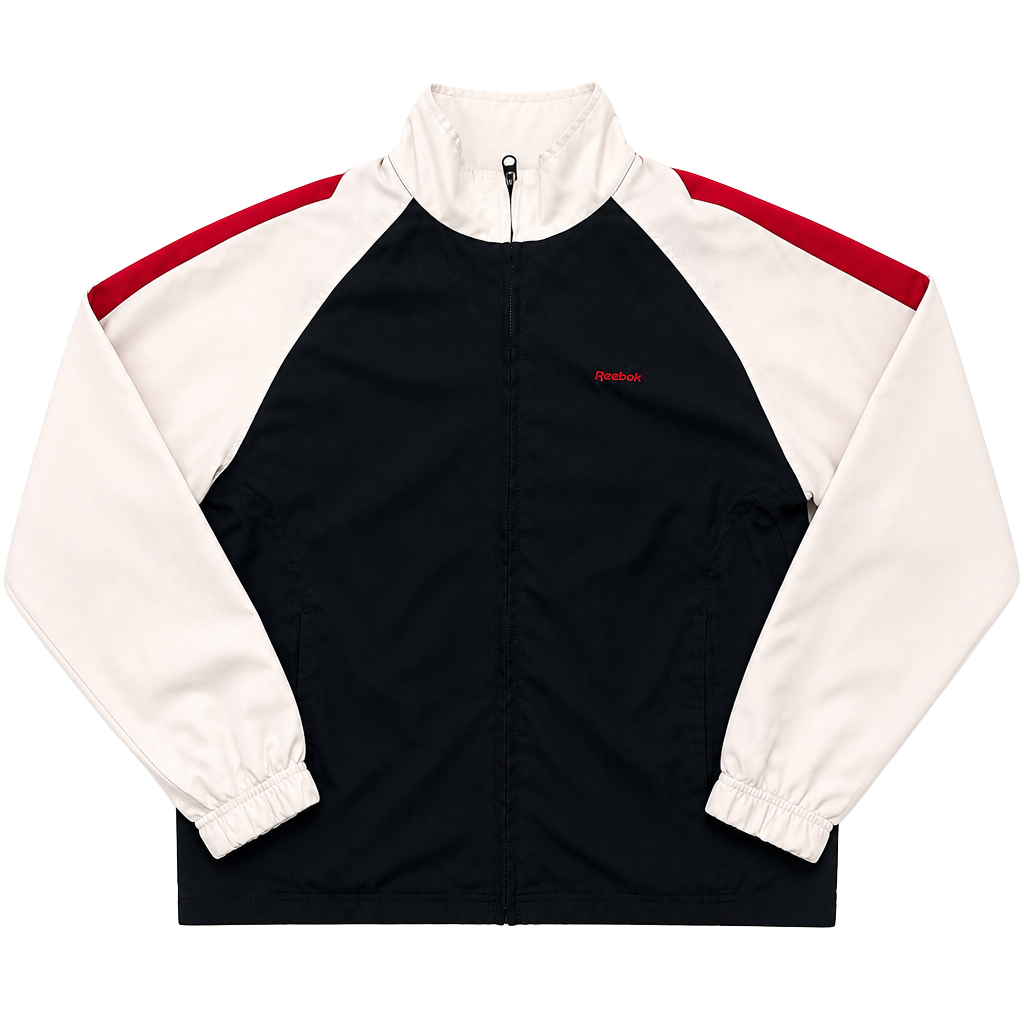 Vintage Y2K Retro Reebok Track Jacket Size M Black White Red Full Zip 90’s 1