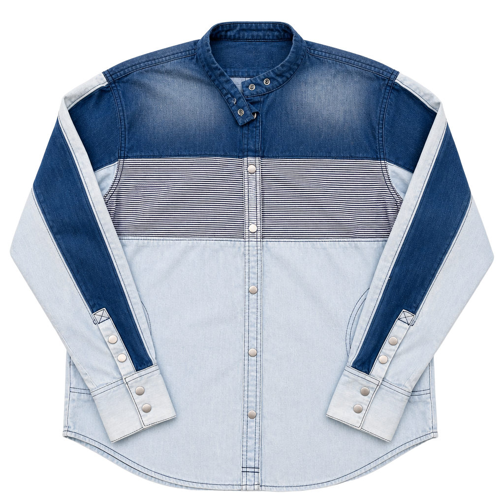 Free People We The Free Moto Colorblock Retro Streetwear Denim Shirt Small Blue 1