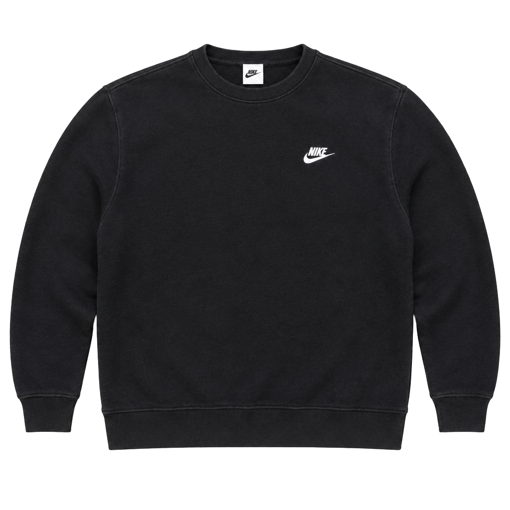 Nike Club Fleece Crewneck Minimalist Pullover Sweatshirt Size L Black 1