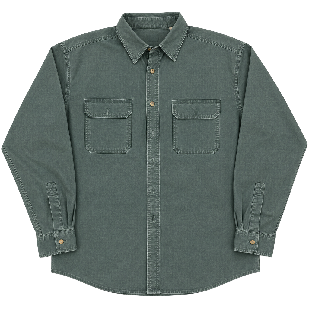 Vintage 90’s L.L. Bean Chamois Shirt Green Long Sleeve Double Pocket 1
