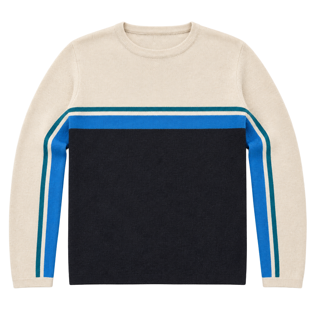 VTG Y2K Retro Fyrolia Colorblock Crew Neck Sweater Size M Blue White Pullover 1