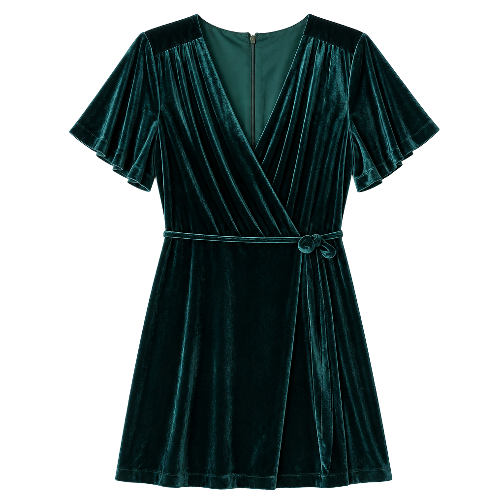 Vince Camuto Emerald Green Velvet Flutter Sleeve Wrap Dress Size 12 1