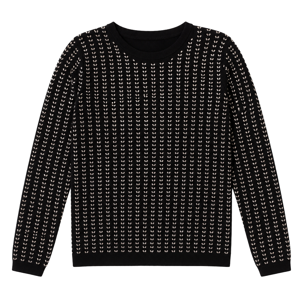 I.N.C. International Concepts Black Rhinestone Studded Long Sleeve Pullover Sweater Size L 1