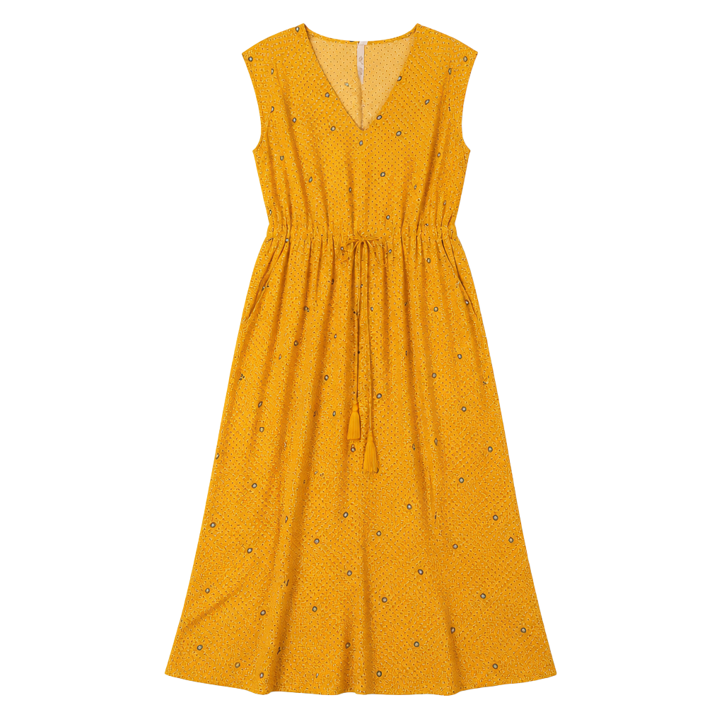 Melissa McCarthy Seven7 Yellow Printed V-Neck Maxi Dress with Tassels Size L 1