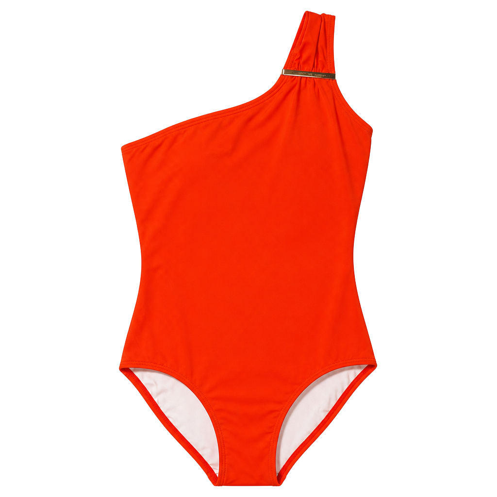 Michael Kors Women's Iconic One Shoulder One Piece Swimsuit Red Size 10 1