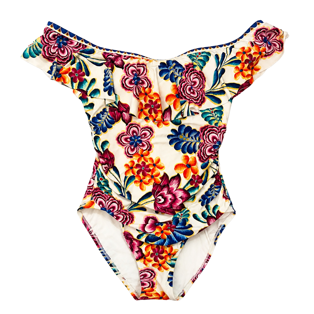 La Blanca Paradiso Ruffle Off-The-Shoulder One-Piece Swimsuit Size 10 1