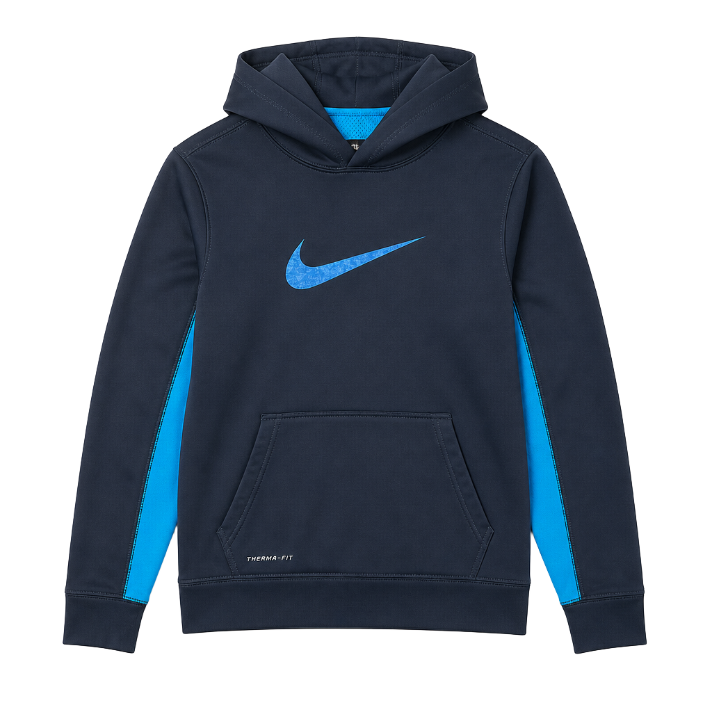 Nike Boys Therma-FIT Pullover Hoodie Navy Blue Teal Swoosh Size XL 1