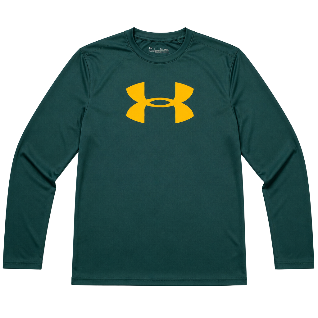 Under Armour Boys HeatGear Big Logo Tech Long Sleeve Shirt Teal YLG. Youth Large 1