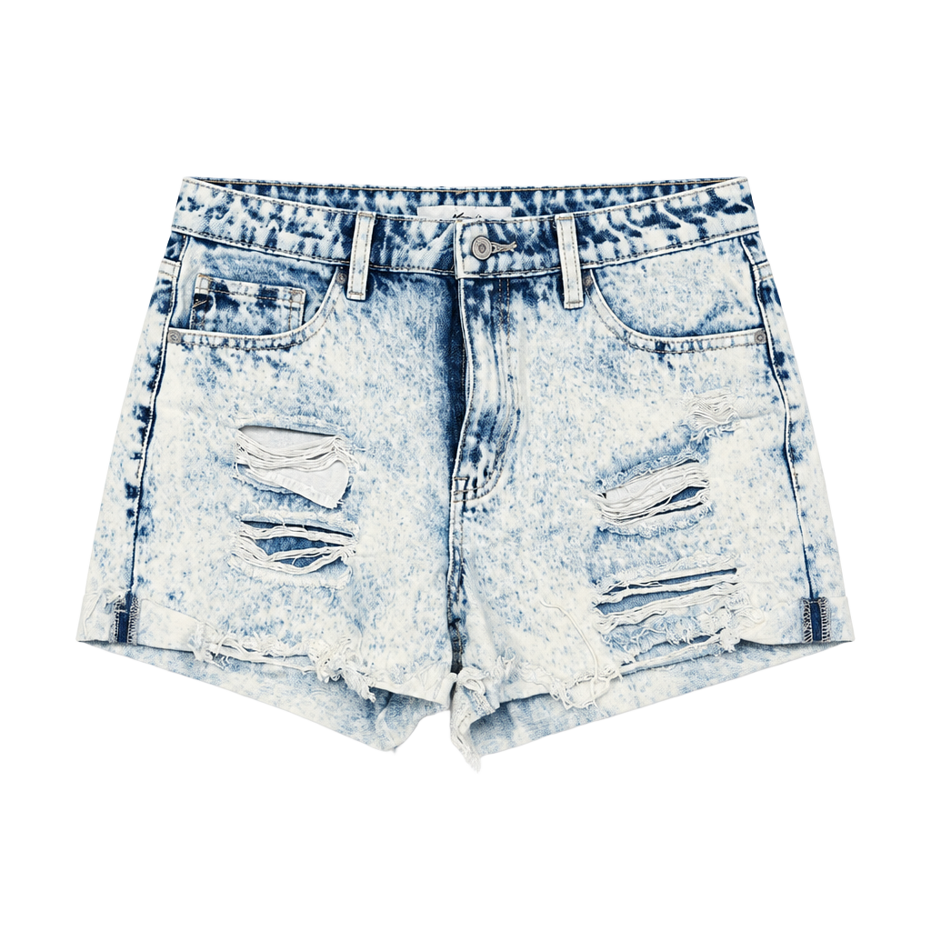 KanCan Acid Wash Distressed Cuffed Denim Shorts Size 9/28 1