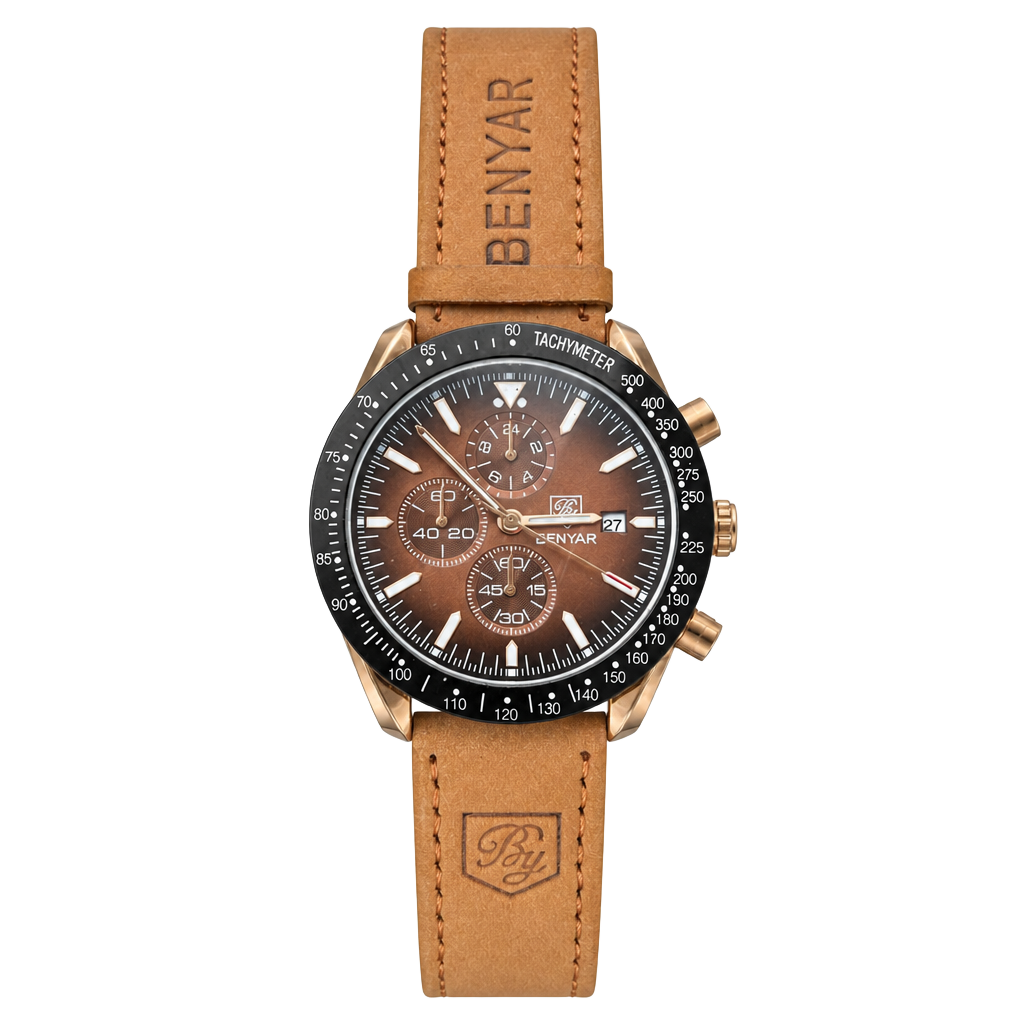 Benyar BY-5140M Chronograph Watch Brown Dial Leather Strap 1