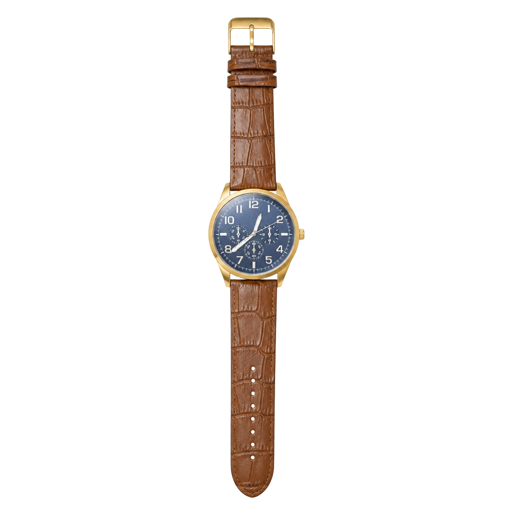 FMD Quartz Wristwatch Brown Imitation Leather Strap Blue Dial FMDKH389 1