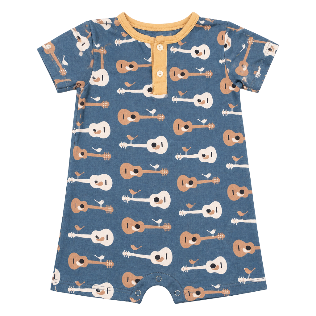 KicKee Pants Guitars & Birds Henley Romper Size 3-6 Months 1