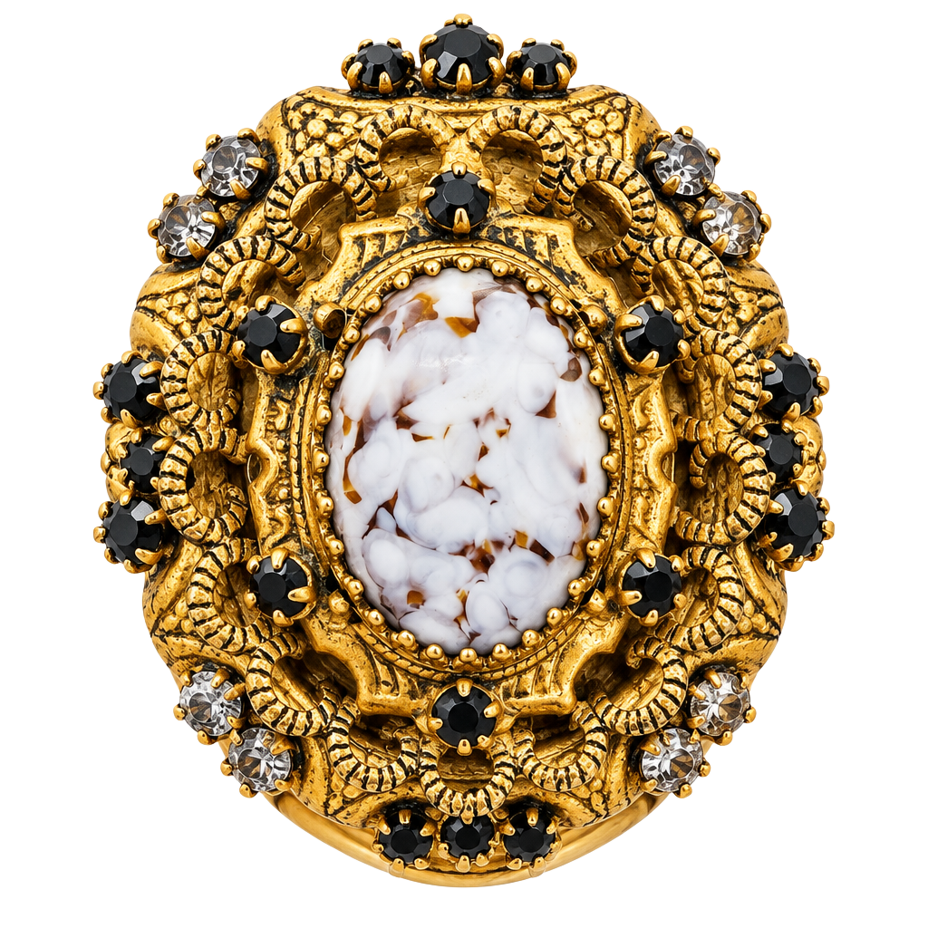 Original By Robert Vintage Filigree Glass Cabochon Brooch 1