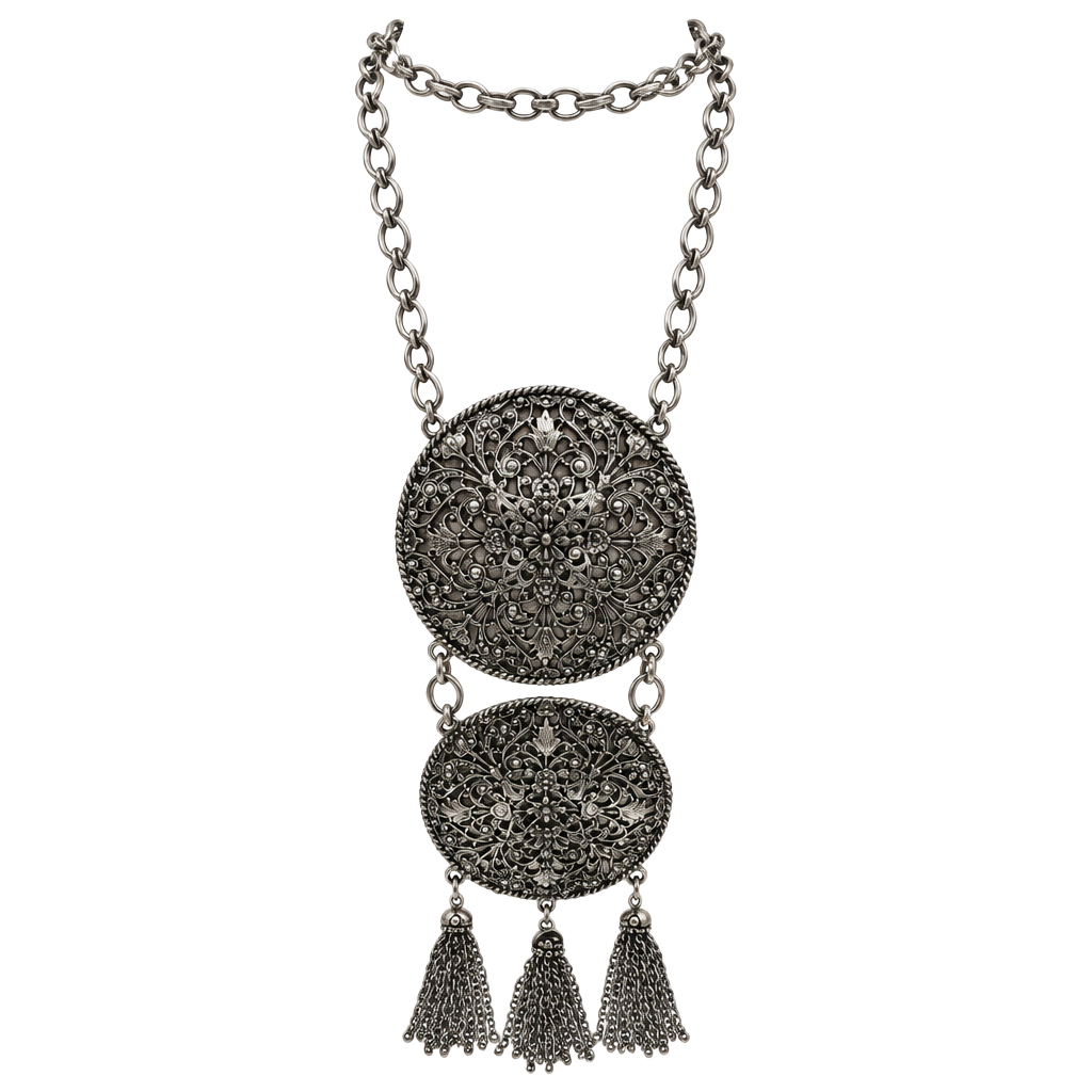 Vintage Filigree Medallion Tassel Pendant Necklace 1