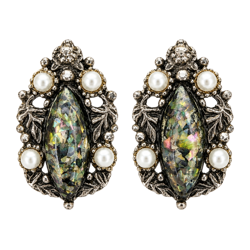 Selro Vintage Confetti Lucite Faux Pearl Clip-On Earrings 1