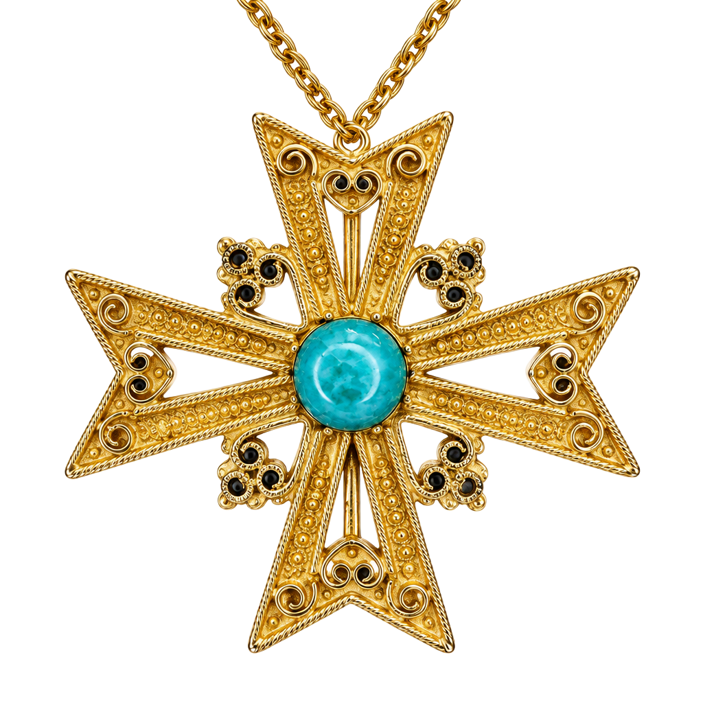 Vintage Filigree Maltese Cross Pendant Necklace 24 Inch 1