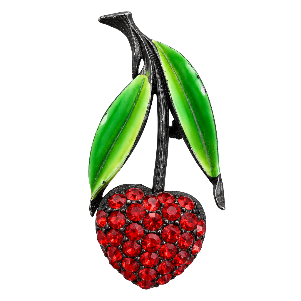 Jonette Jewelry Cherry Rhinestone Enamel Brooch 1