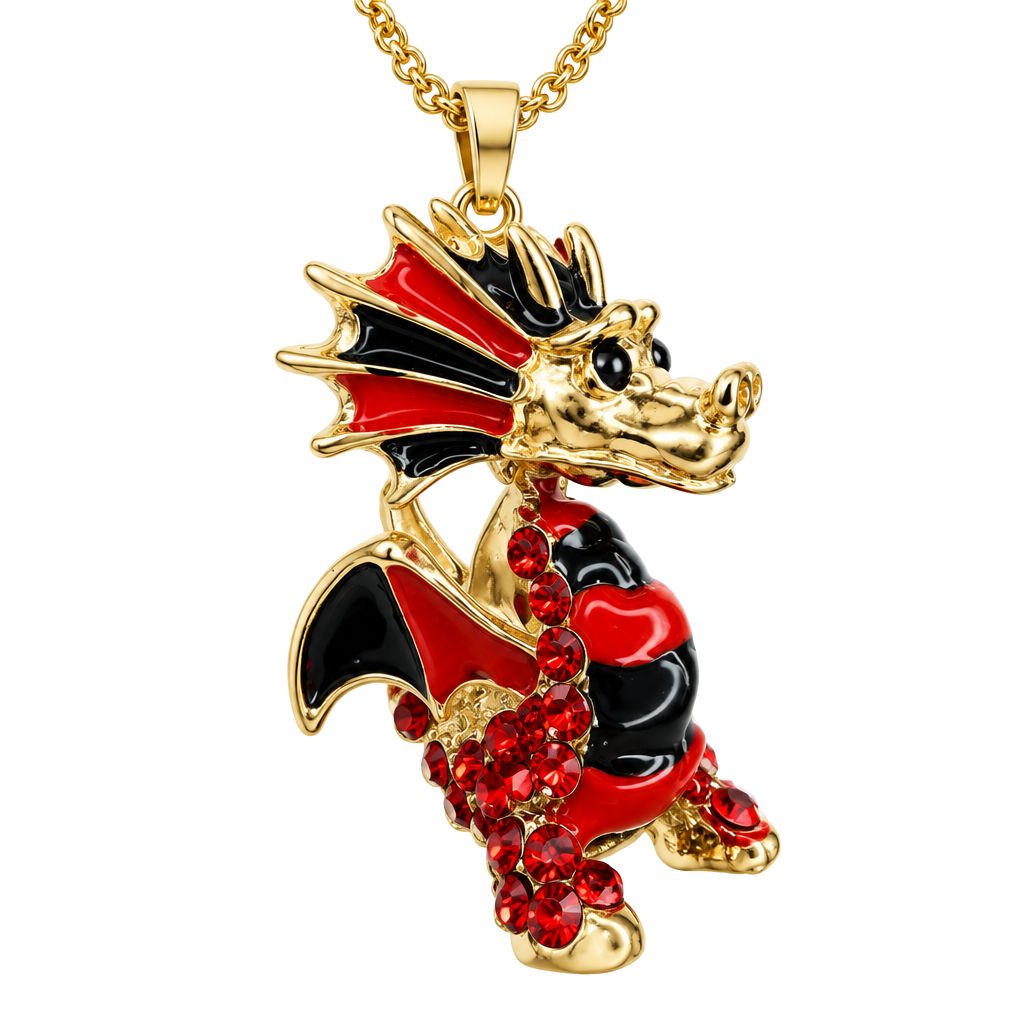 Betsey Johnson Red Black Dragon Necklace 30 Inch 1