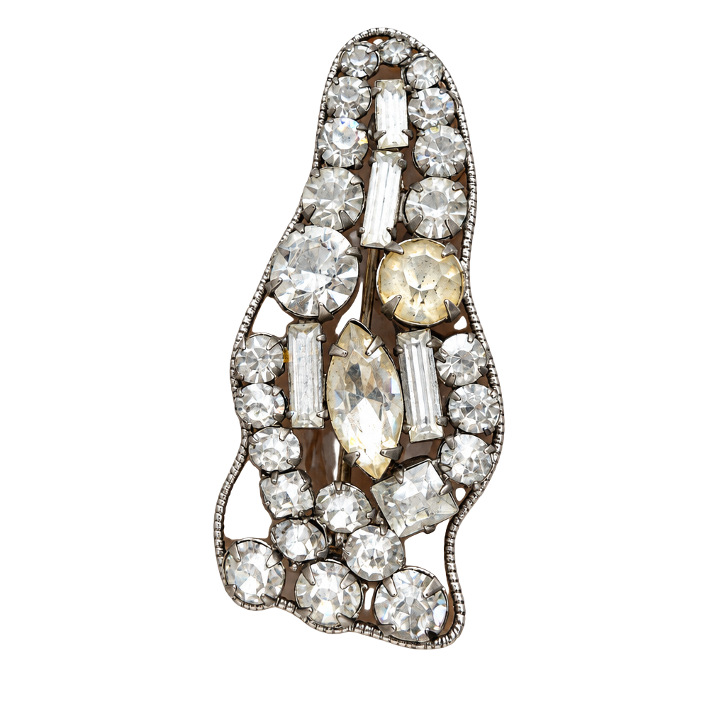 Vintage Art Deco Clear Rhinestone Fur Clip Brooch 1