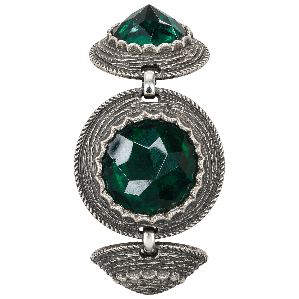 Vintage Silver Tone Green Link Bracelet Size 7 Inch 1
