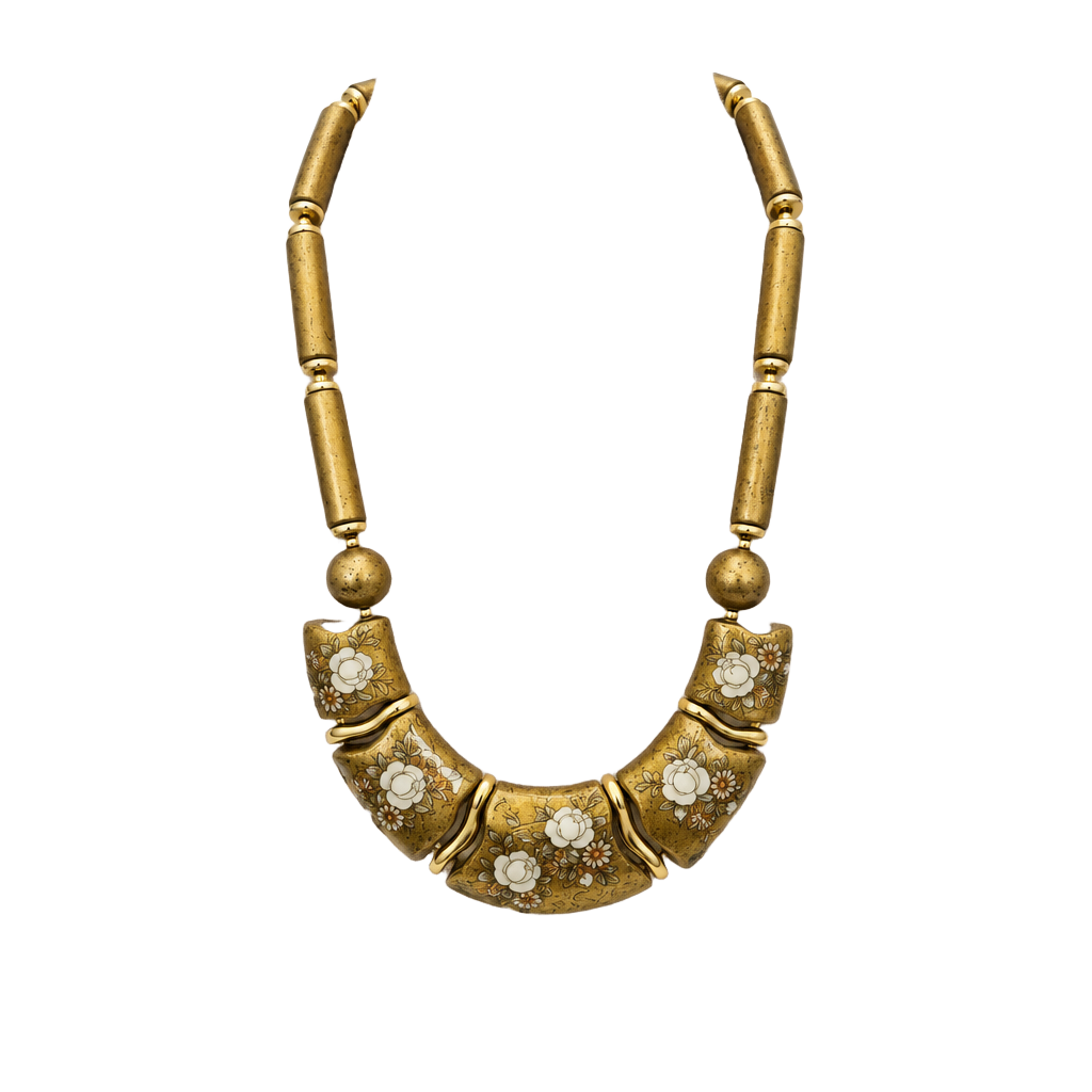Vintage Japan Gold Tone Floral Statement Necklace 1