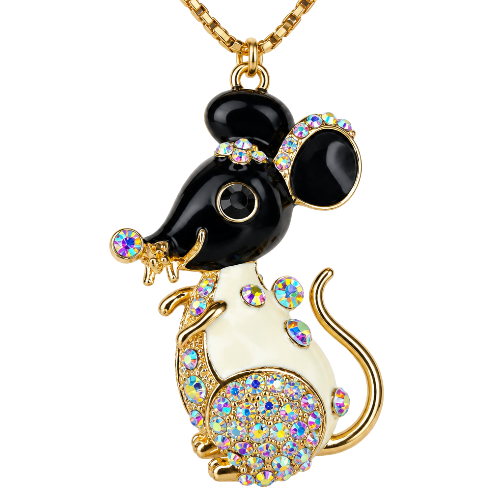 Betsey Johnson Crystal Enamel Mouse Pendant Necklace 1