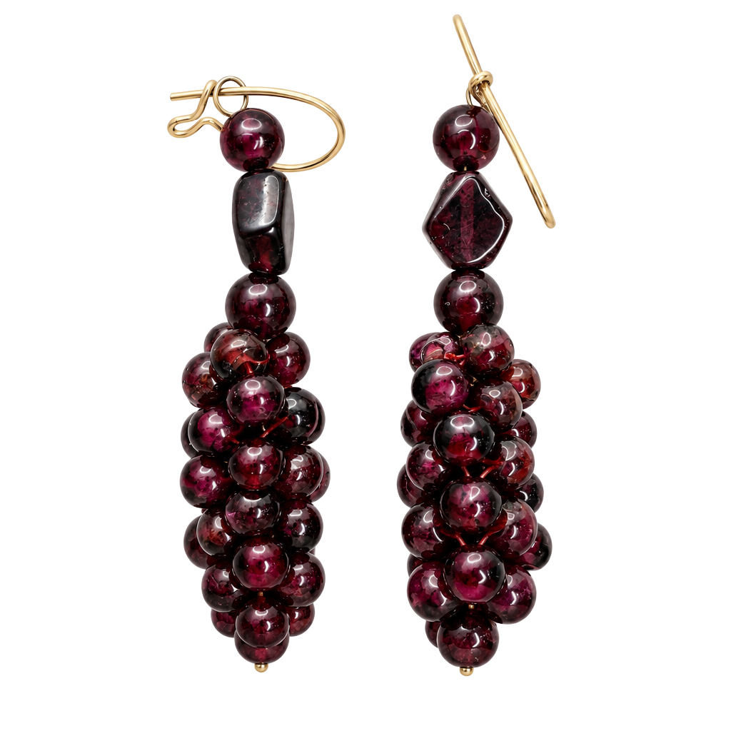Vintage Garnet Grape Cluster Dangle Drop Earrings 1