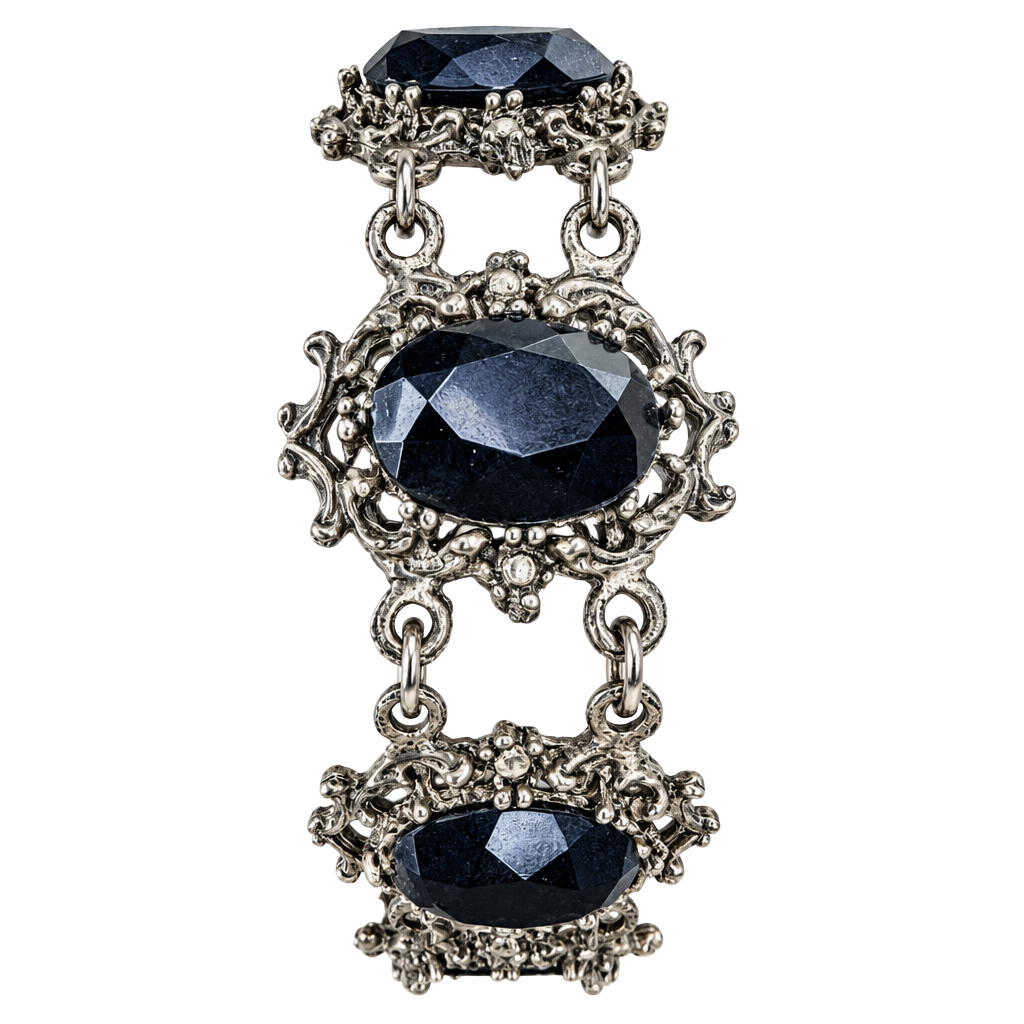 Vintage Ornate Filigree Black Lucite Link Bracelet 6.5 Inch 1