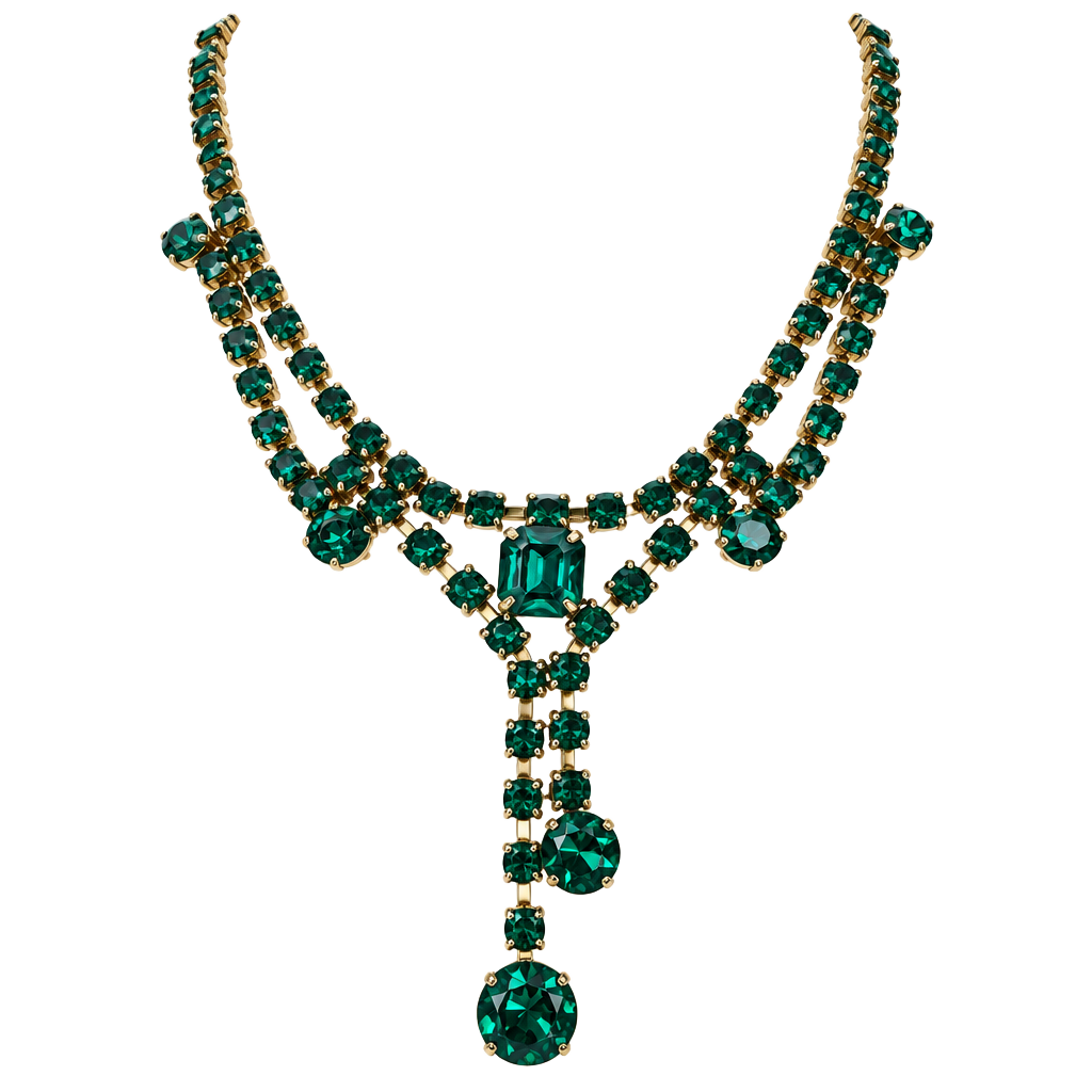Vintage Green Rhinestone Y-Drop Statement Necklace 1