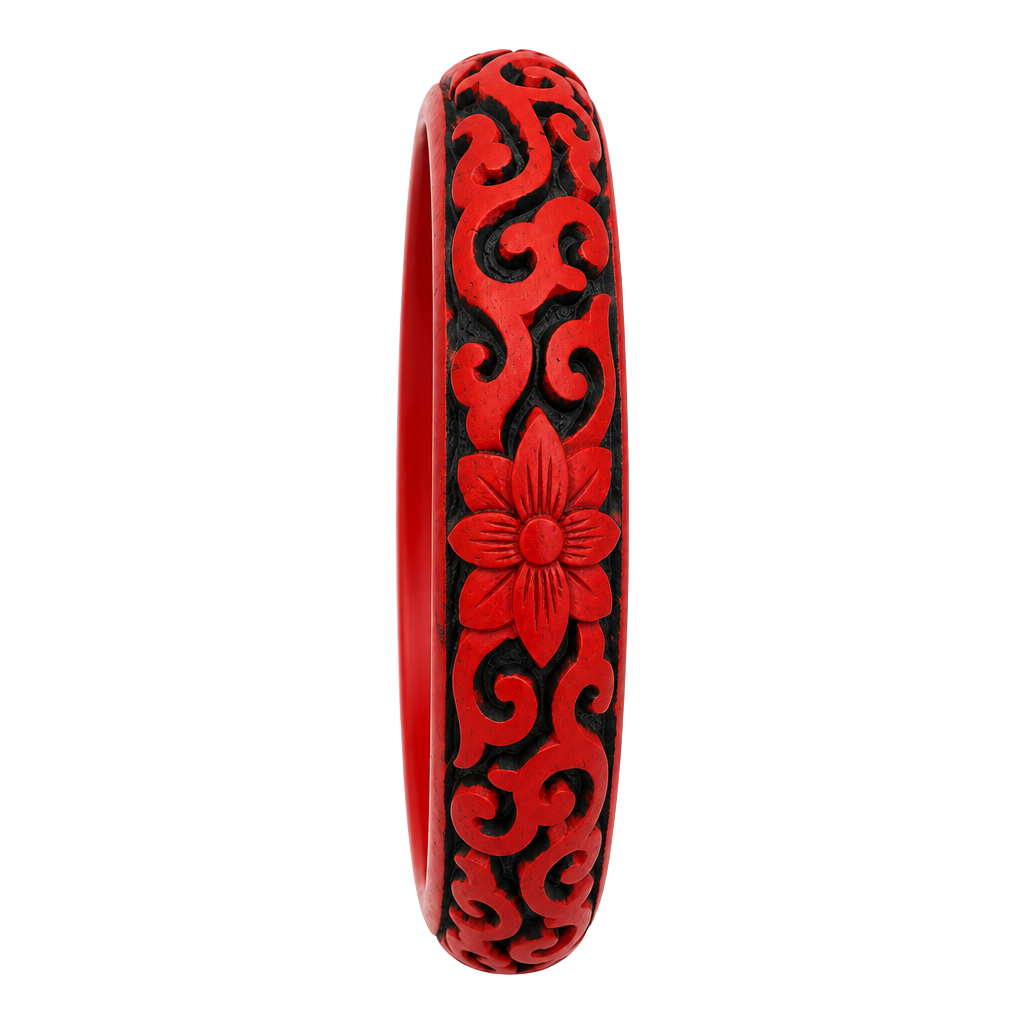 Vintage Carved Cinnabar Lacquer Floral Bangle Bracelet 1