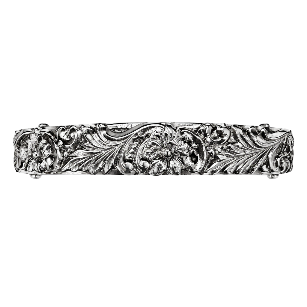 Vintage Silver Tone Ornate Floral Bangle Bracelet 6.5 Inch 1