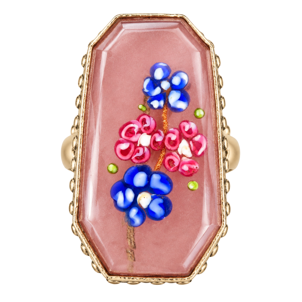 Vintage Antique Faceted Glass Millefiori Flowers Brooch 1