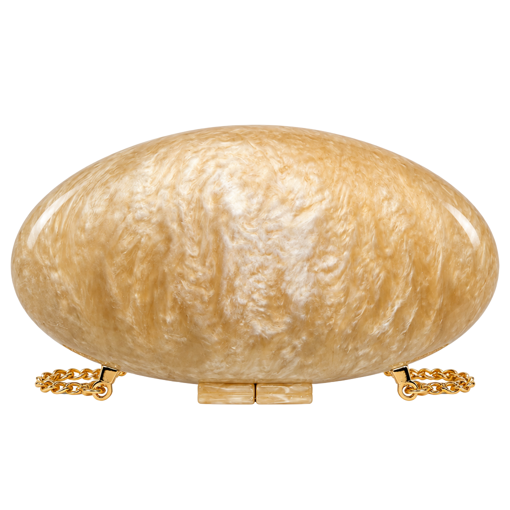 Acrylic Marble Oval Evening Clutch Bag Beige Gold 1