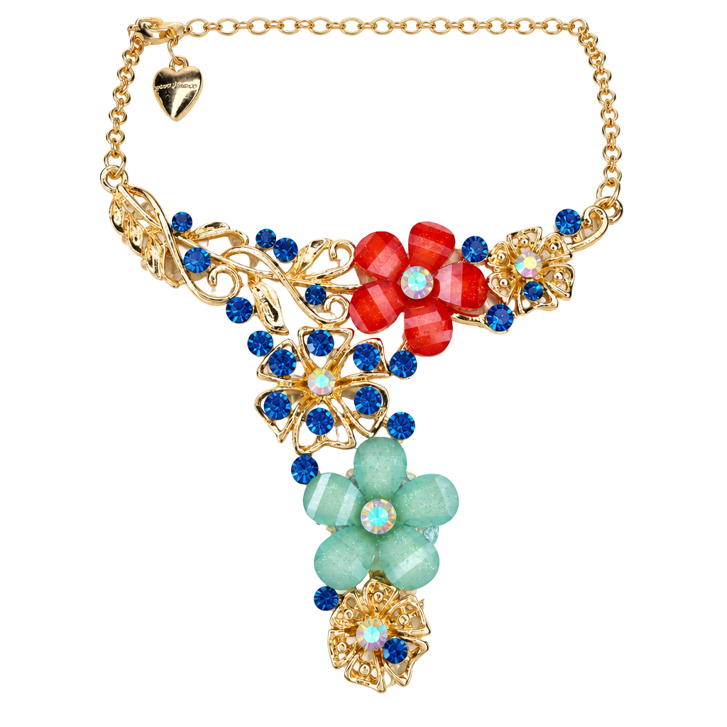 Betsey Johnson Gold Floral Rhinestone Y Necklace 1