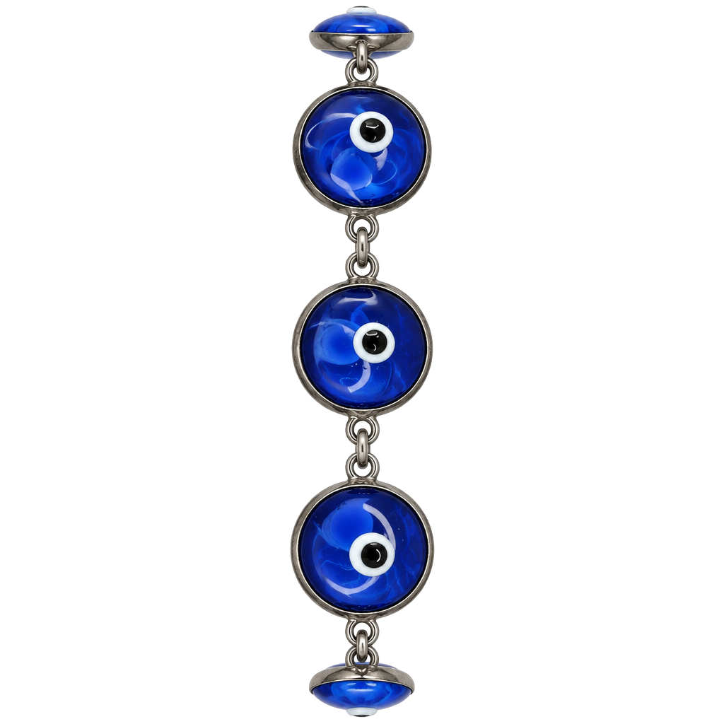 Vintage Evil Eye Bracelet Size 6.5 Inch Cobalt Blue Glass Silver Link 1