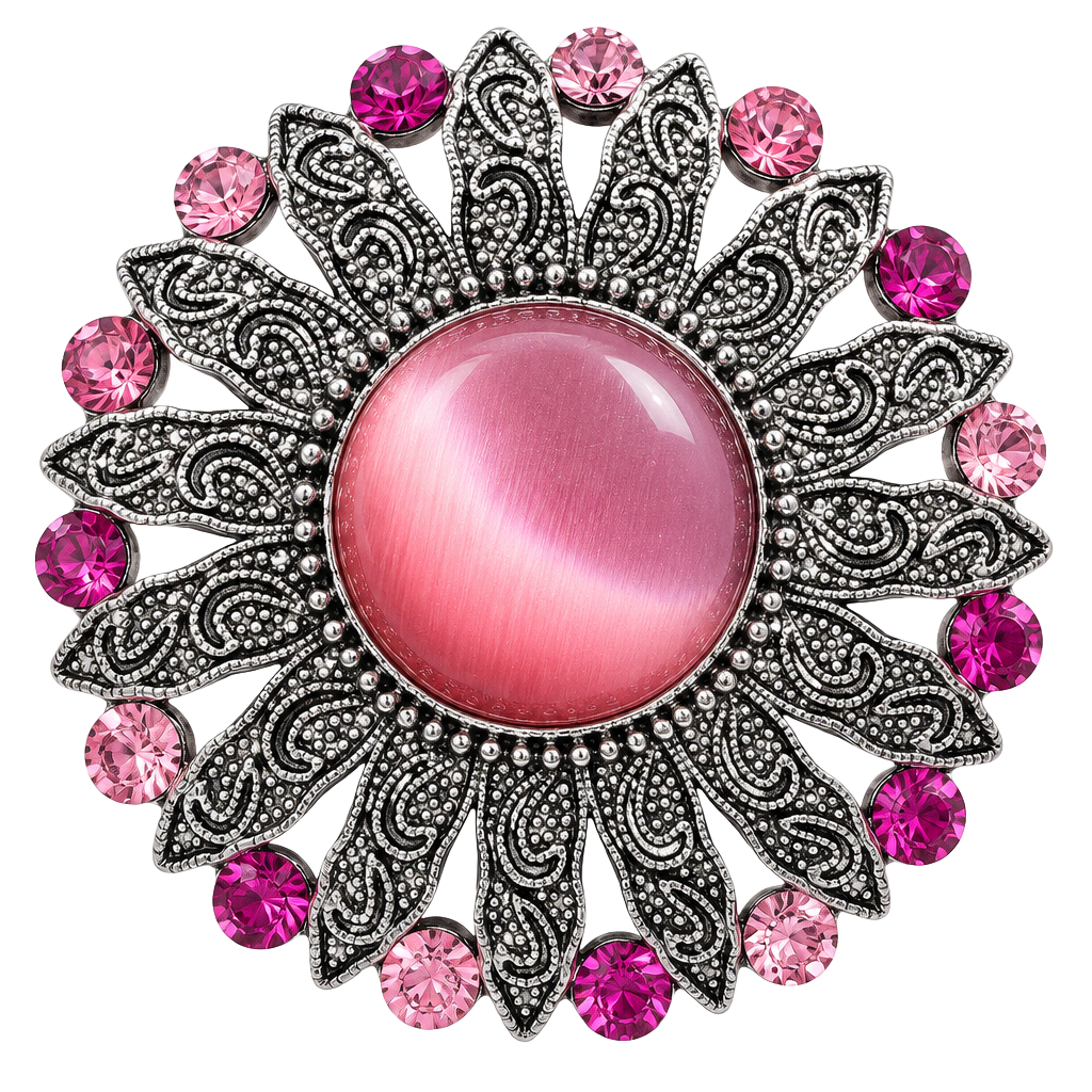 Vintage Silver Tone Pink Cabochon Rhinestone Brooch Pin 1