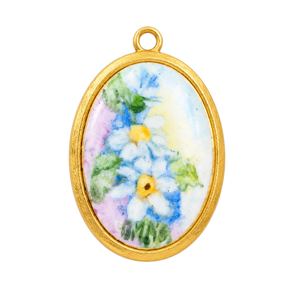 Vintage Hand-Painted Porcelain Forget-Me-Not Pendant 1