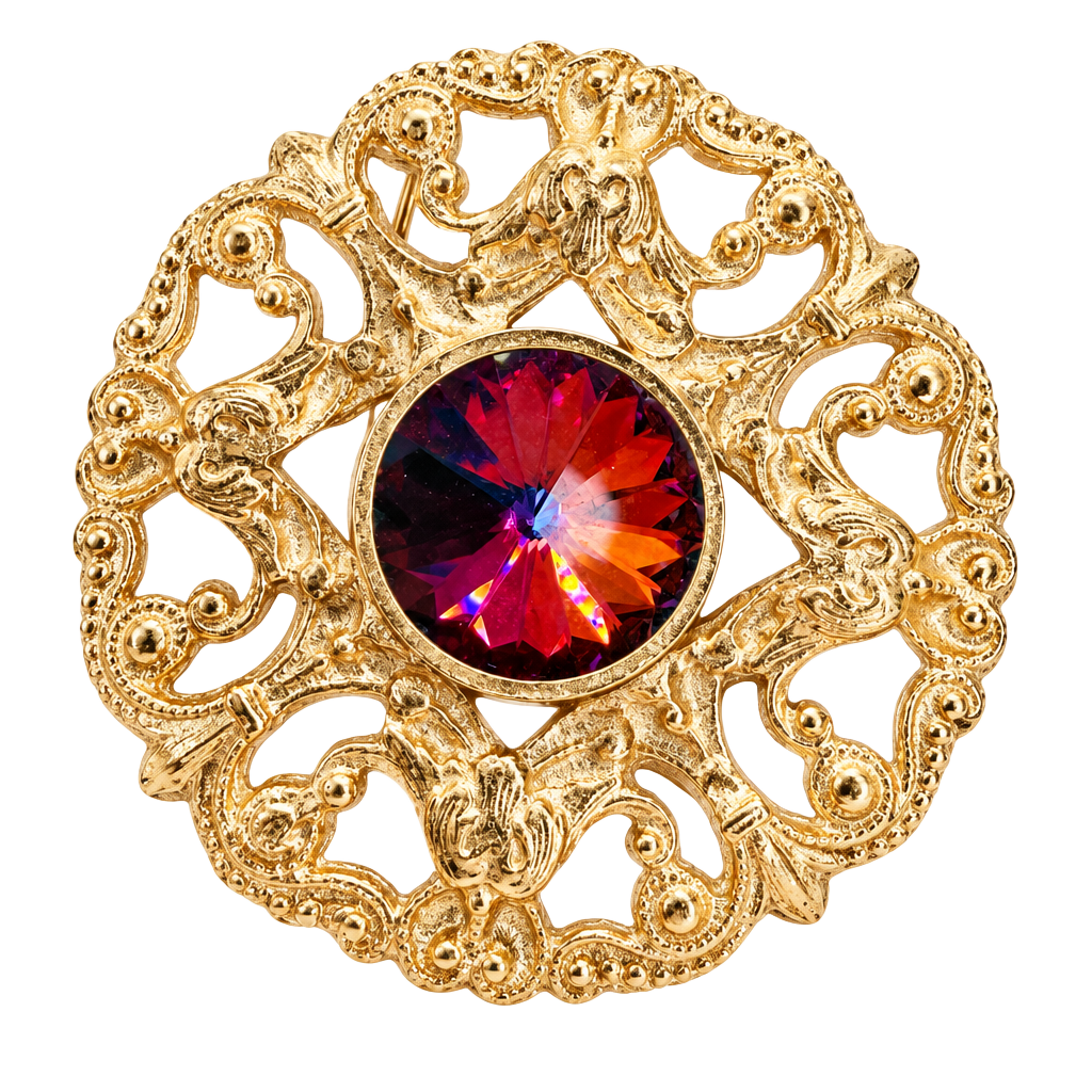 Vintage Gold Tone Watermelon AB Rivoli Crystal Brooch 1