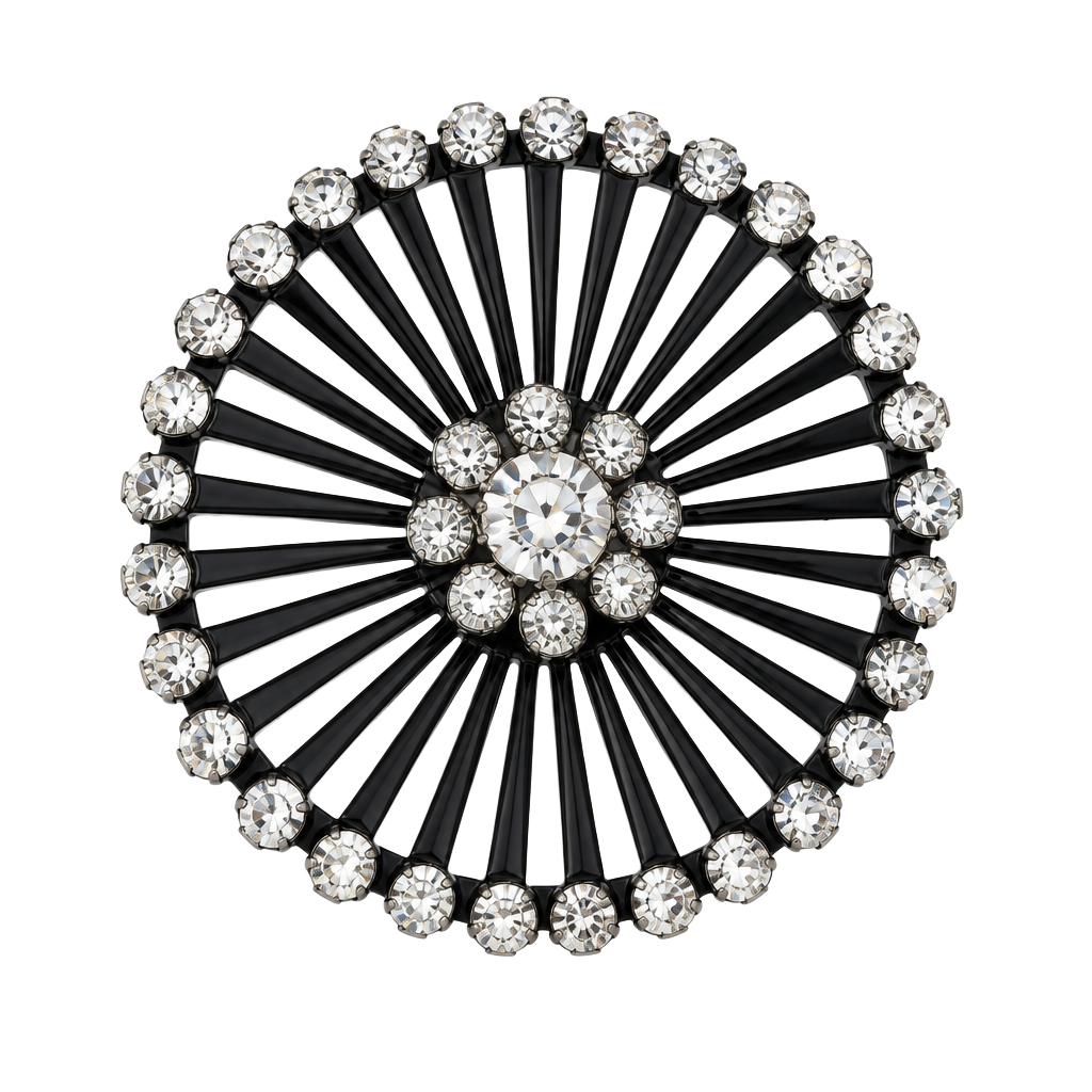 Coro Black Enamel Rhinestone Starburst Spiral Brooch 1