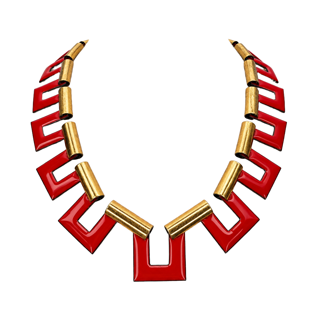 Unbranded Vintage Geometric Red Enamel Copper Necklace 1