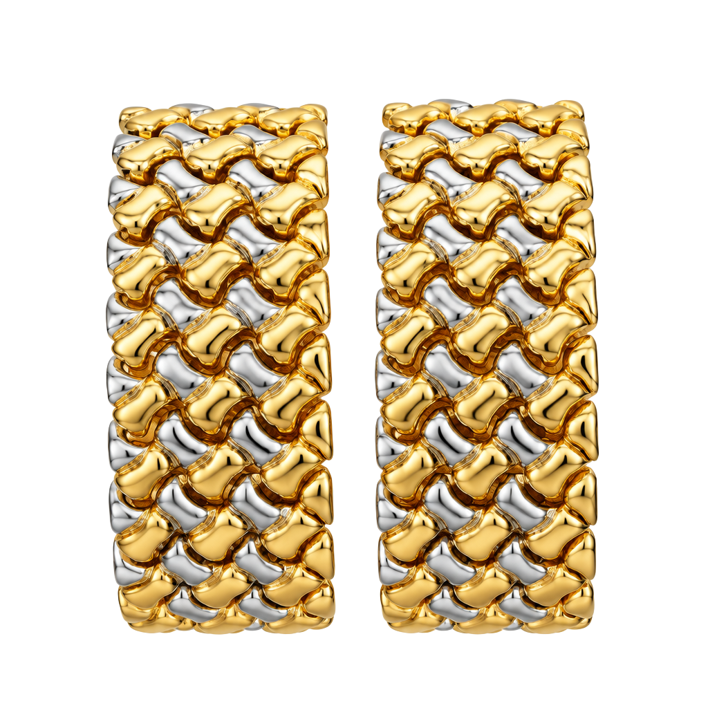 Vintage Gold Tone Woven Link Clip Earrings 1